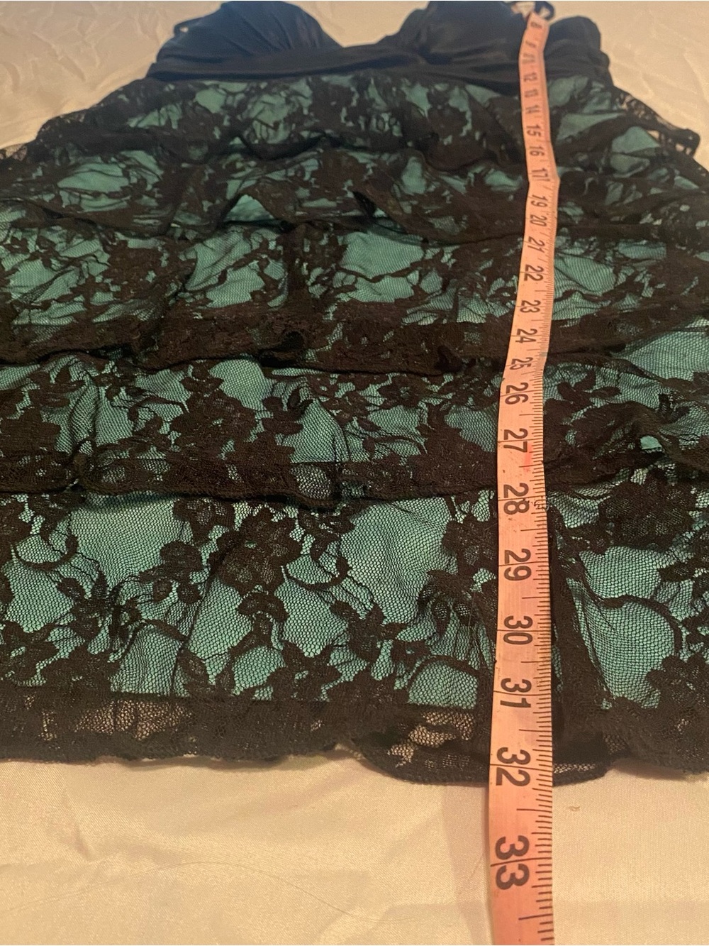 Vintage Y2K Xtraordinary Tiered Black Lace Teal Whimsigoth Party Mini Dress M - Picture 7 of 16